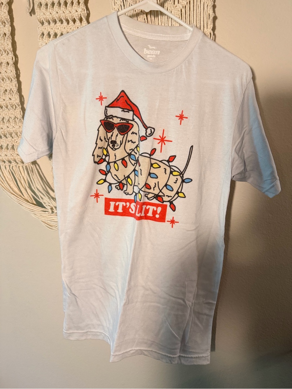 Bean Goods Tee with Festive Dachshund 'It's Lit!'